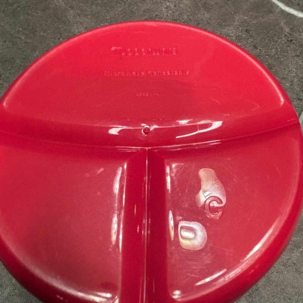 Vintage Tupperware Divided Food Storage Set Round Red Rectangular Gold 2pc Lot